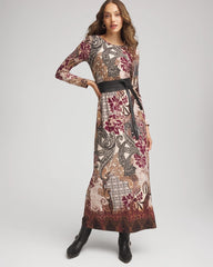 Chico's Patchwork Boatneck Column Maxi Dress GRAPHITE GRAY
