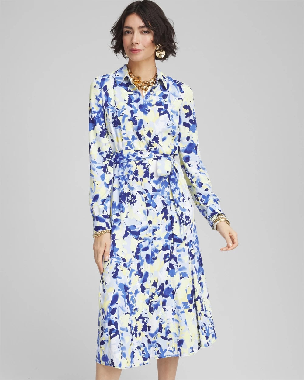 Chico's Floral Midi Shirtdress BLUE CASA