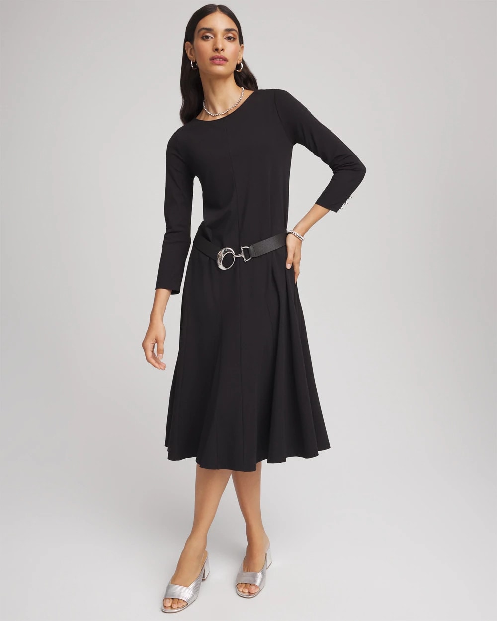 Chico's Ponte A-line Midi Dress BLACK