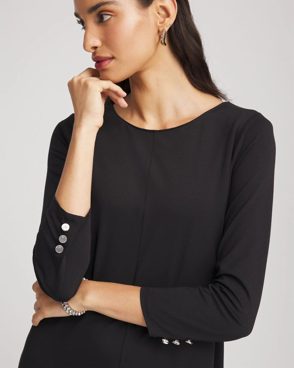 Chico's Ponte A-line Midi Dress BLACK