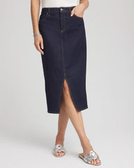 Chico's High-Rise Straight Stretch-Denim Skirt CEDAR RINSE