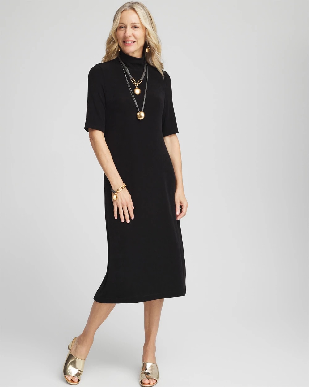 Chico's Travelers™ Mockneck Midi Dress TRAVELERS BLACK