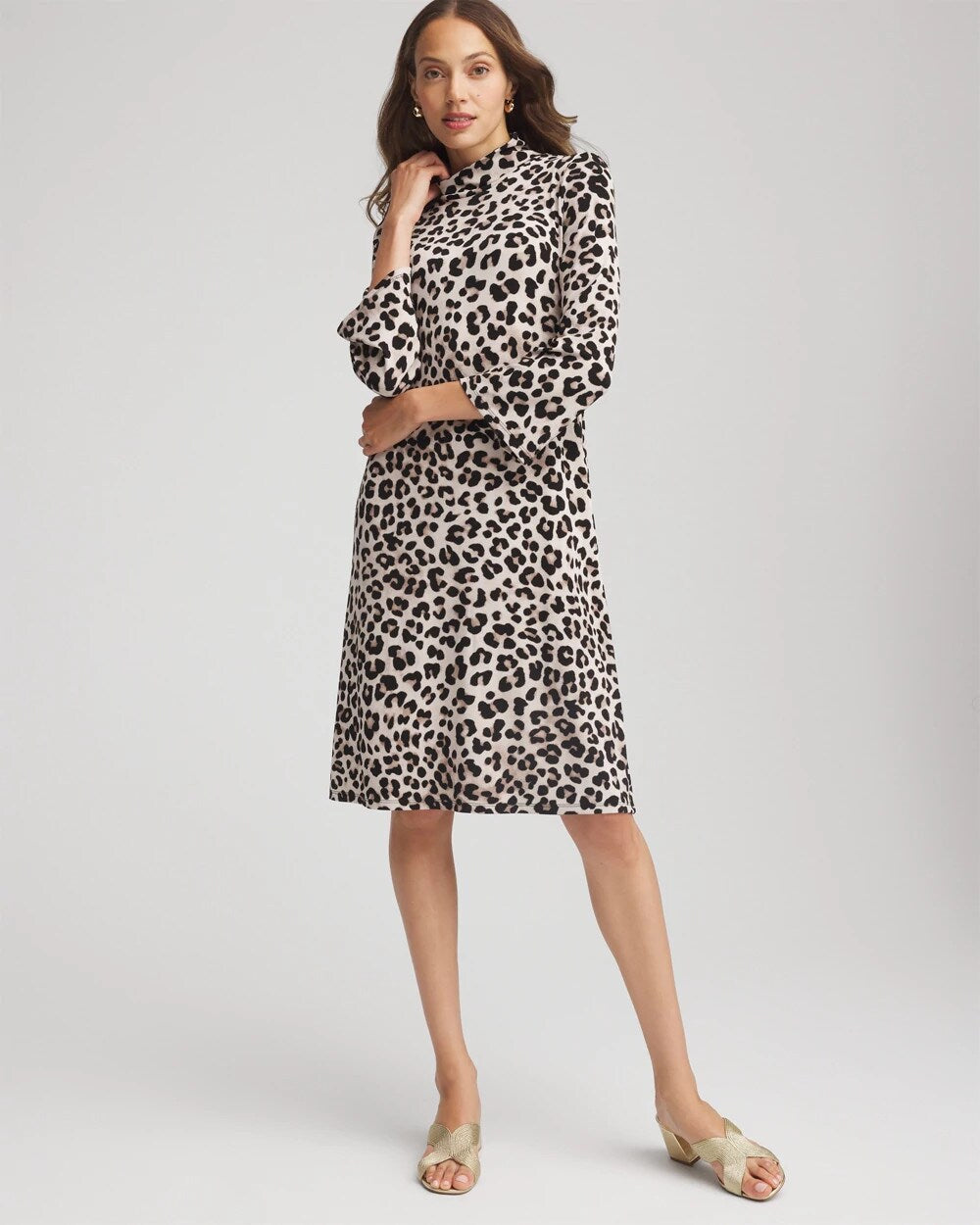 Chico's Travelers™ Animal-Print Mockneck Midi Dress DEEP TAUPE