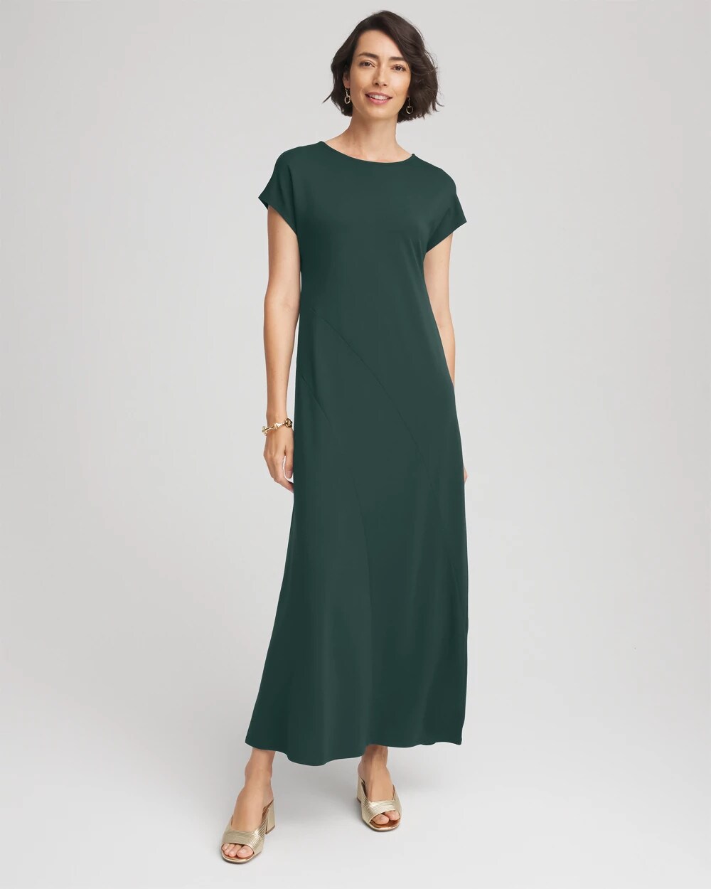 Chico's Dolman-Sleeve Ponte  Maxi Dress DARKEST SPRUCE