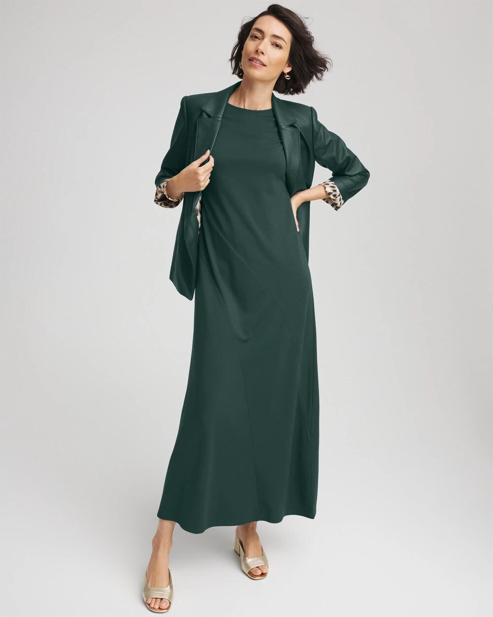 Chico's Dolman-Sleeve Ponte  Maxi Dress DARKEST SPRUCE