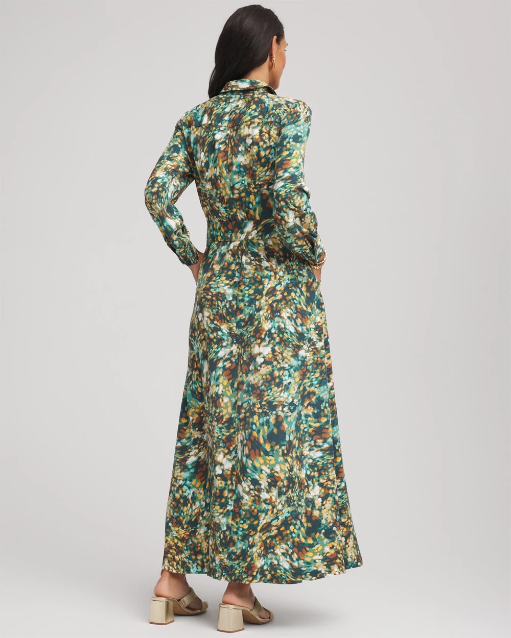 Chico's Printed Long-Sleeved Shirtdress DARKEST SPRUCE
