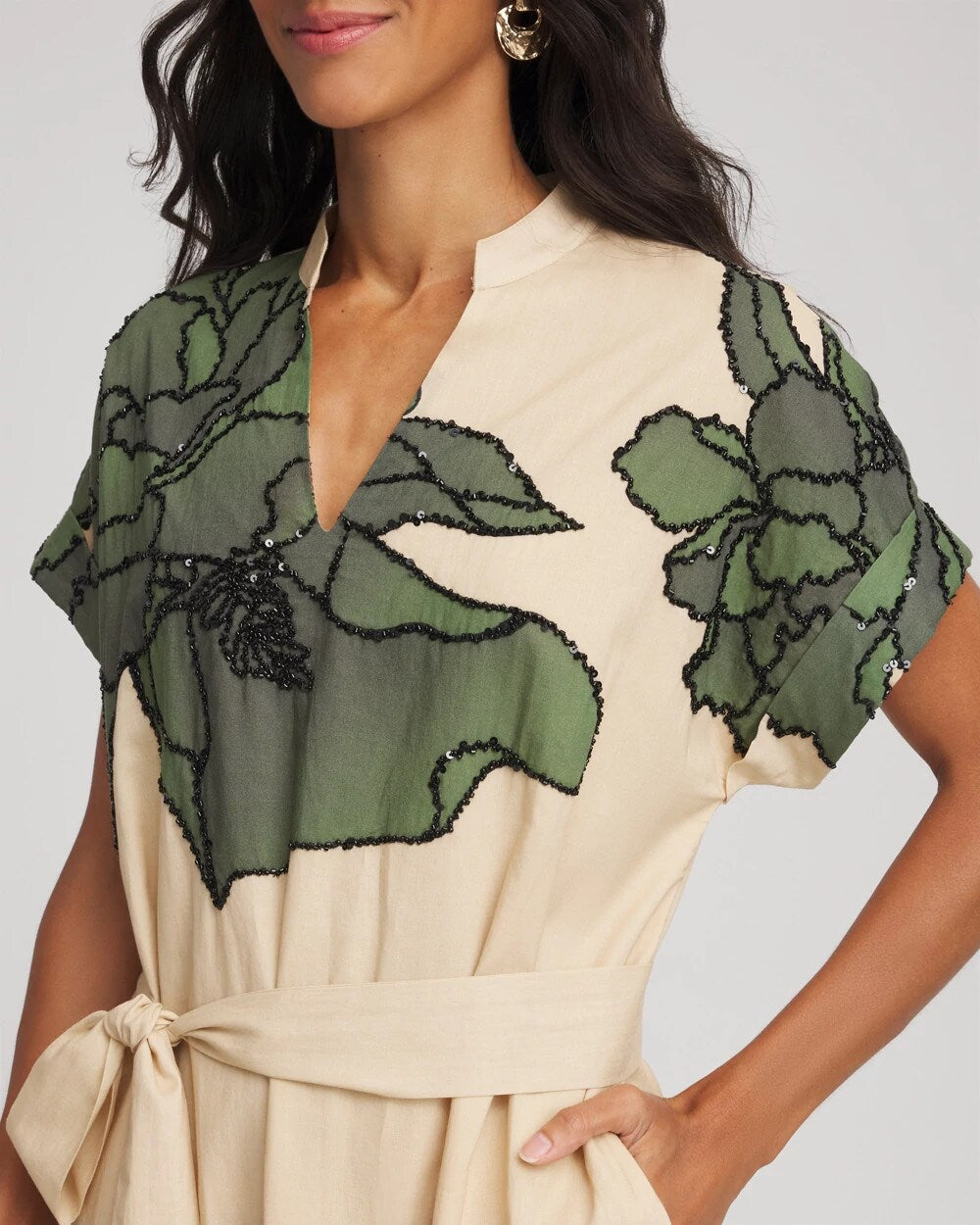 Chico's Printed Cotton-Voile Popover Midi Dress SANDSTONE