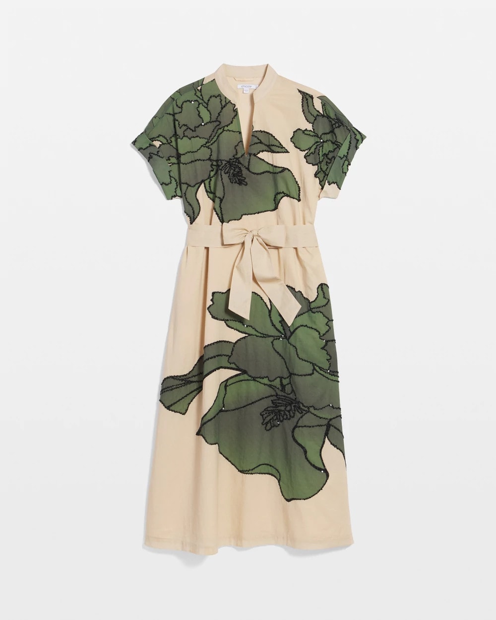 Chico's Printed Cotton-Voile Popover Midi Dress SANDSTONE
