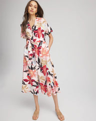 Chico's Tonal Floral Ruffle-Sleeved Midi Dress MULTI