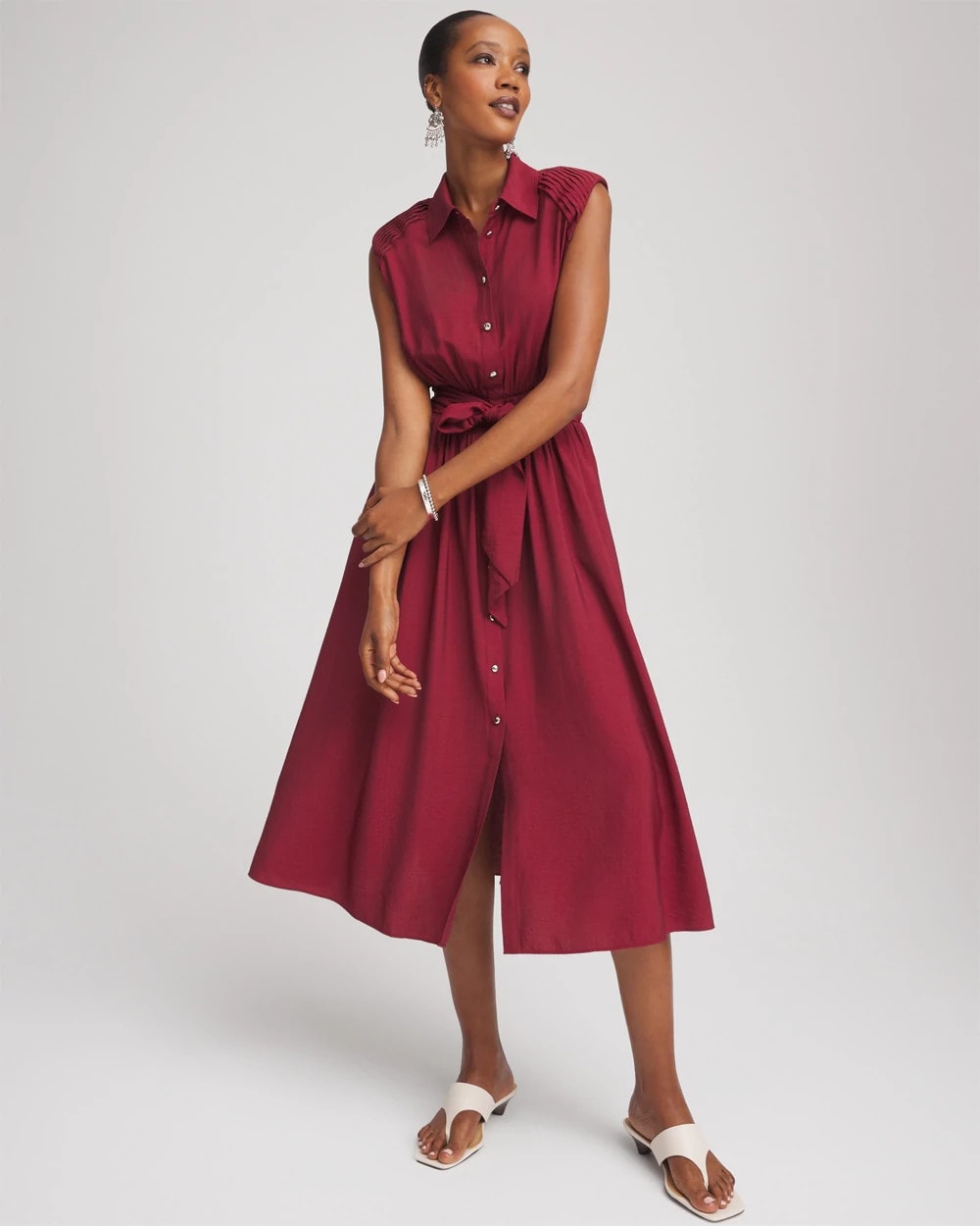 Chico's Smocked-Waist Shirtdress RUSSET RED