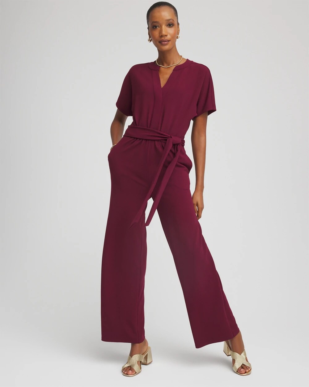 Chico's Belted Dolman-Sleeve Jumpsuit DEEP CHIANTI