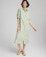 Chico's Linen Embellished Midi Shirt Dress MOROCCAN MINT