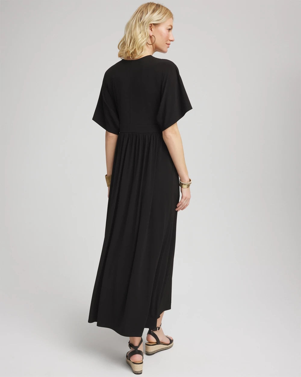 Chico's Flutter-Sleeved Jersey Maxi Dress BLACK
