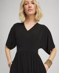 Chico's Flutter-Sleeved Jersey Maxi Dress BLACK