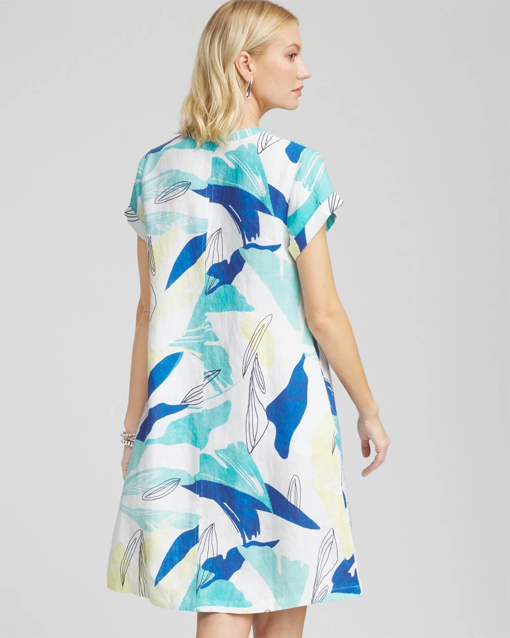 Chico's Cuff Sleeve Linen Dress MULTI