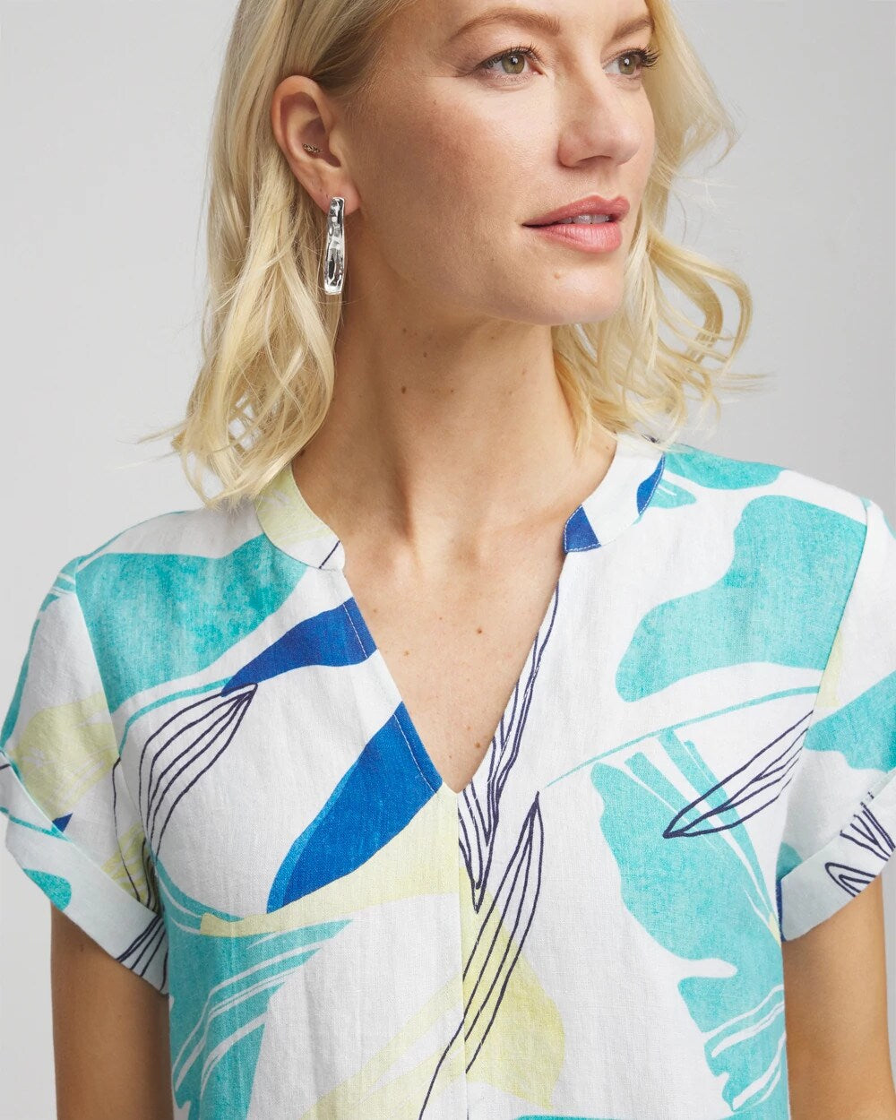 Chico's Cuff Sleeve Linen Dress MULTI