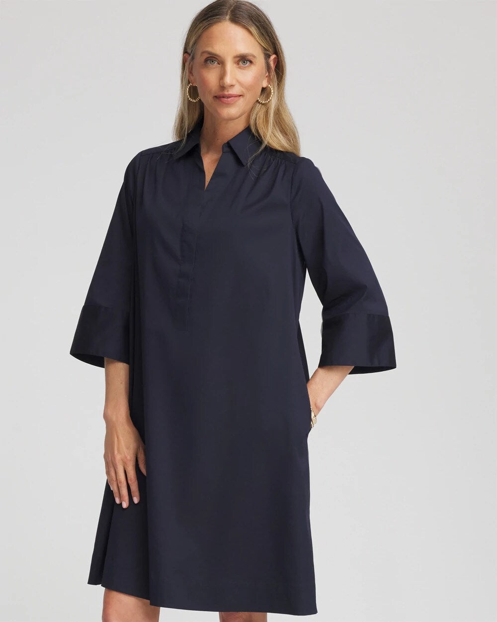 Chico's Cotton-Blend Popover Dress CLASSIC NAVY