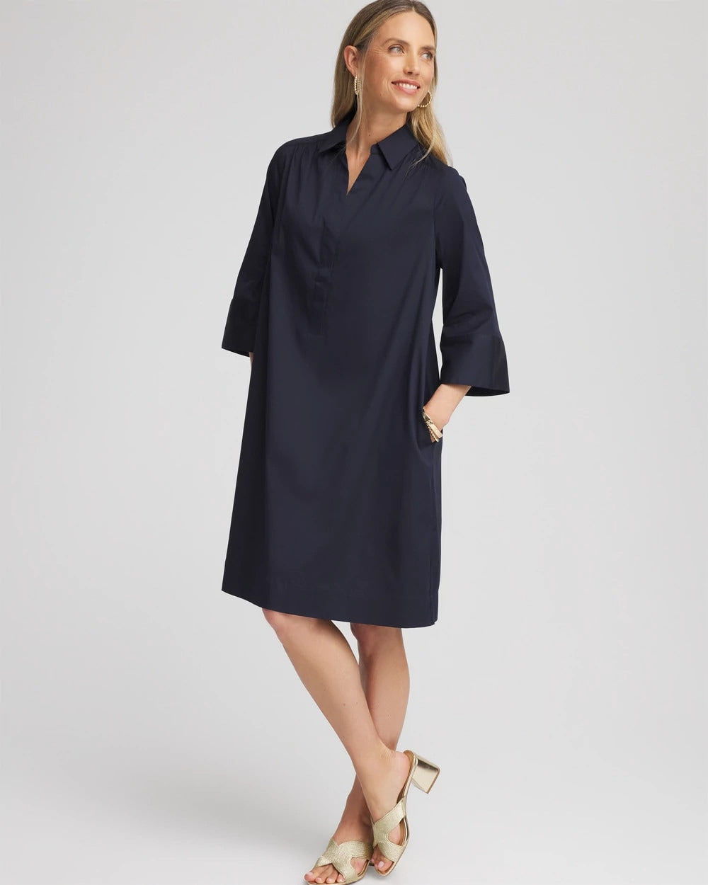 Chico's Cotton-Blend Popover Dress CLASSIC NAVY