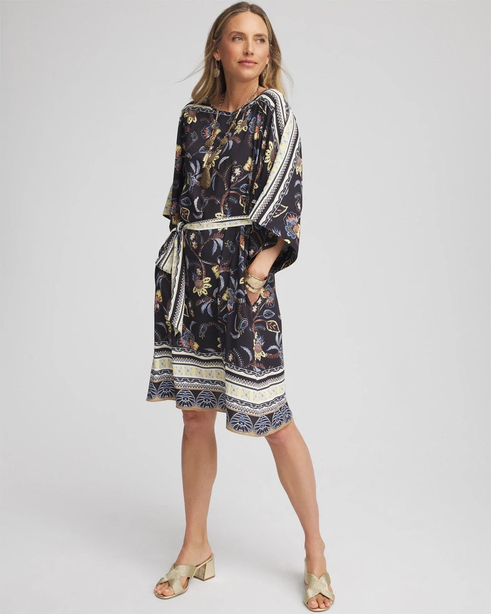 Chico's Georgette Boatneck Kaftan Dress ECRU