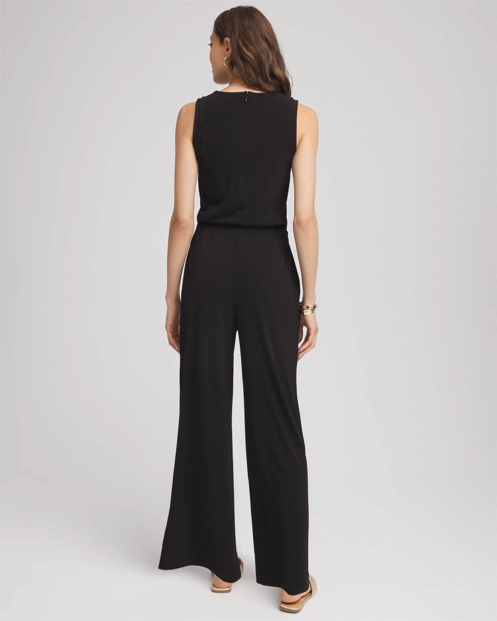 Chico's Travelers™ Jersey Knit Chain-Trim Jumpsuit BLACK