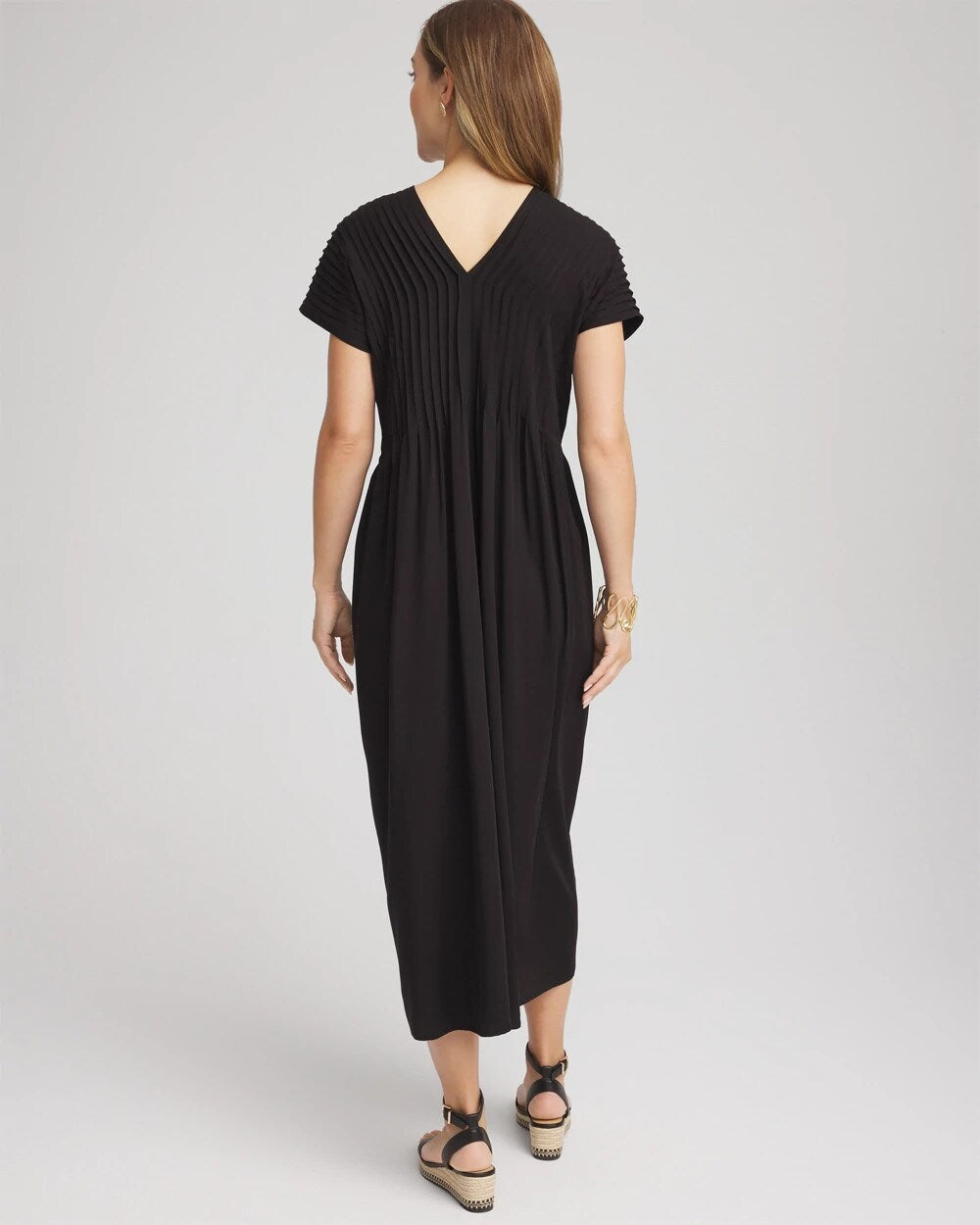 Chico's Silk-Twill Popover Midi Dress BLACK