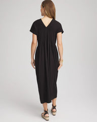 Chico's Silk-Twill Popover Midi Dress BLACK