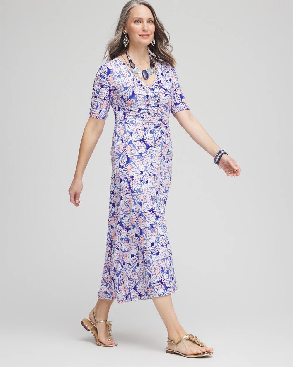 Chico's Ruched Jersey Midi Dress SEAFARING BLUE