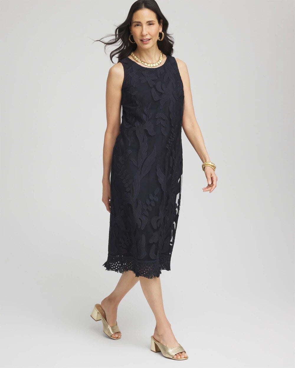 Chico's Travelers™ Mesh Appliqué Midi Dress TRAVELERS INDIA INK