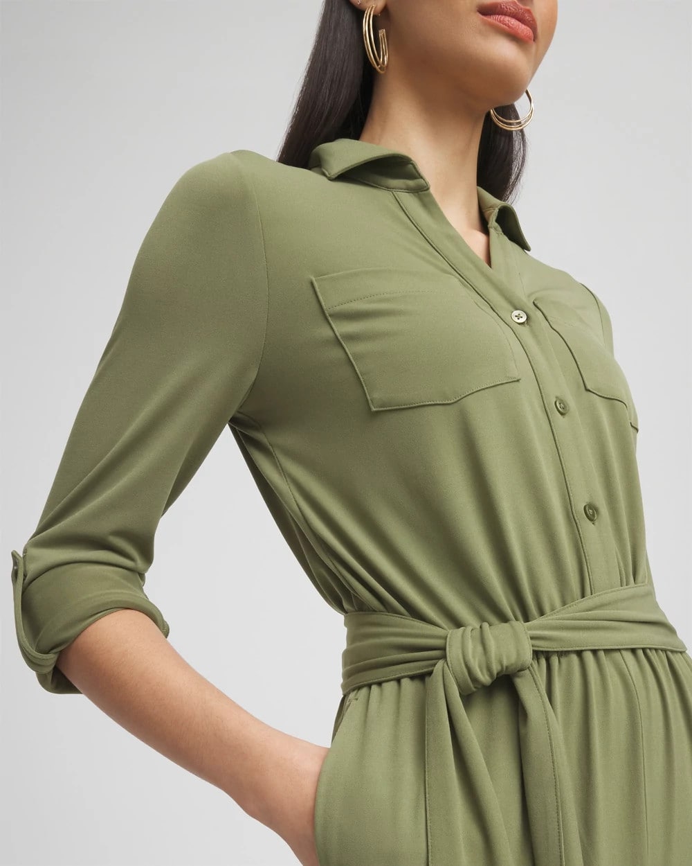 Chico's Belted Jersey Maxi Jumpsuit RUSTIC OLIVE