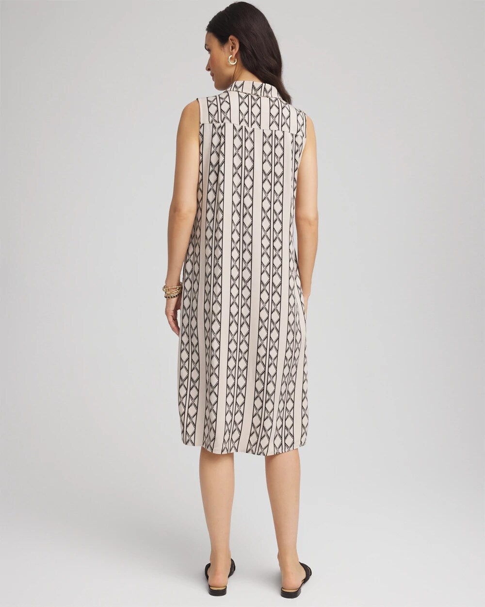 Chico's Printed Sleeveless Silk-Twill Shirtdress BLACK