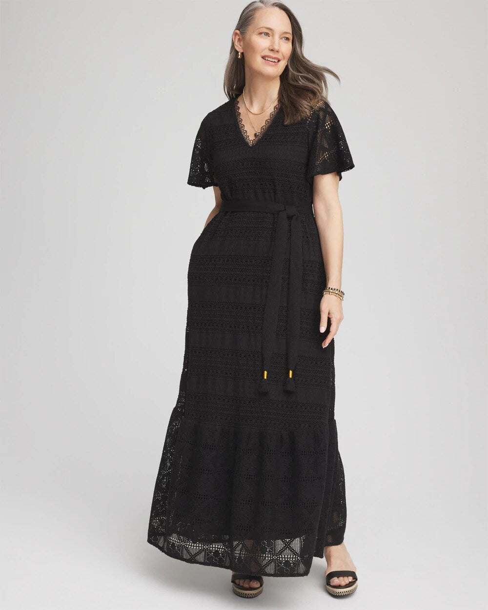 Chico's Crochet-Lace Maxi Dress BLACK