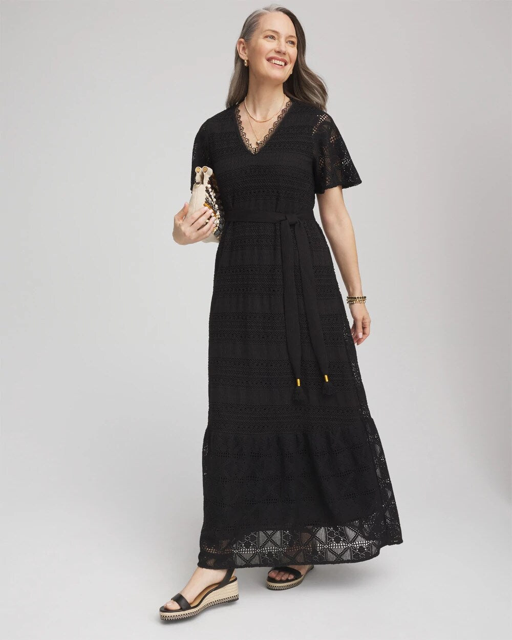 Chico's Crochet-Lace Maxi Dress BLACK
