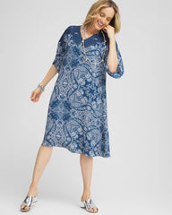 Chico's Crepe Lace-Neck Dress SEAPORT BLUE
