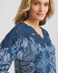Chico's Crepe Lace-Neck Dress SEAPORT BLUE