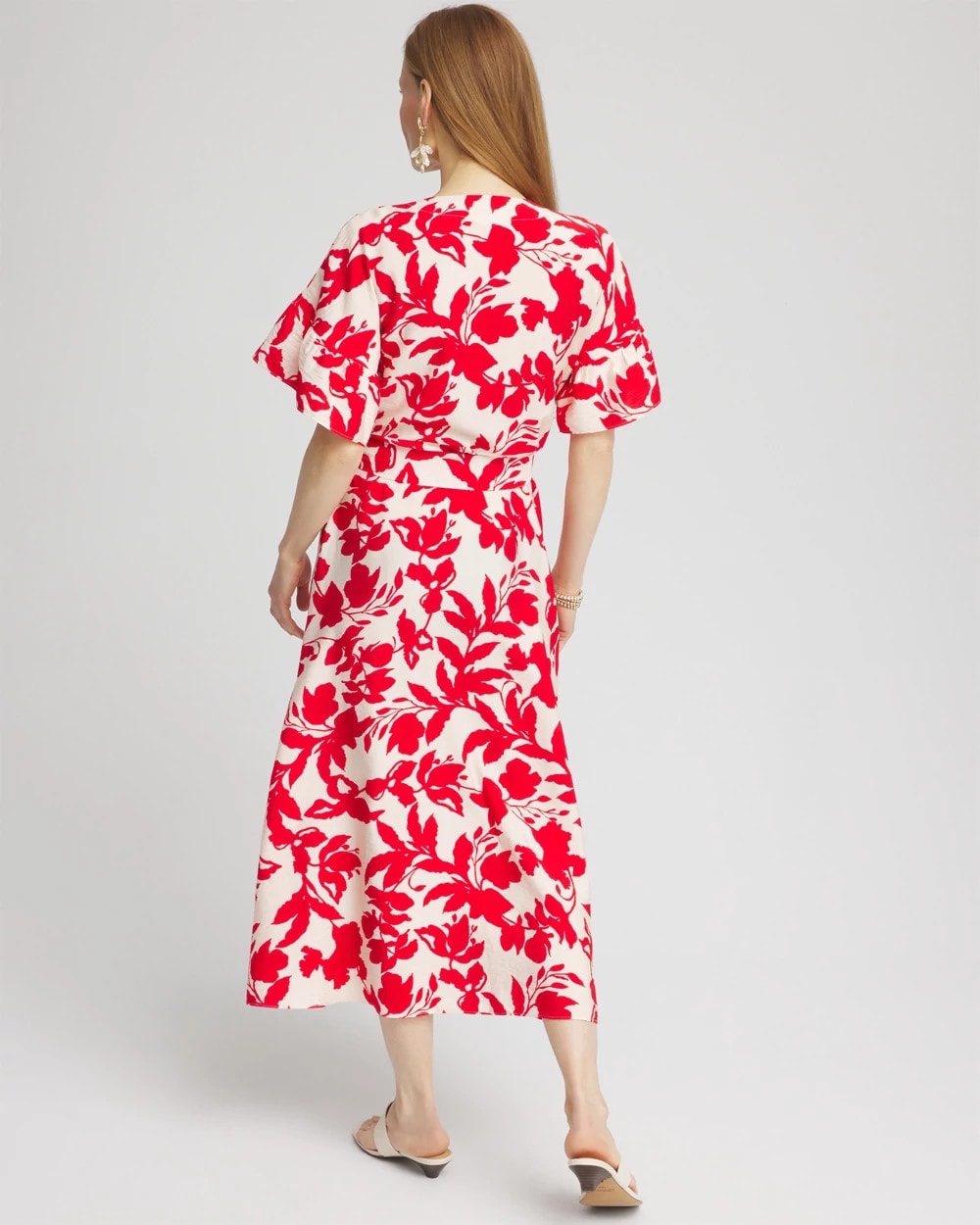 Chico's Floral Ruffle-Sleeved Midi Dress ECRU