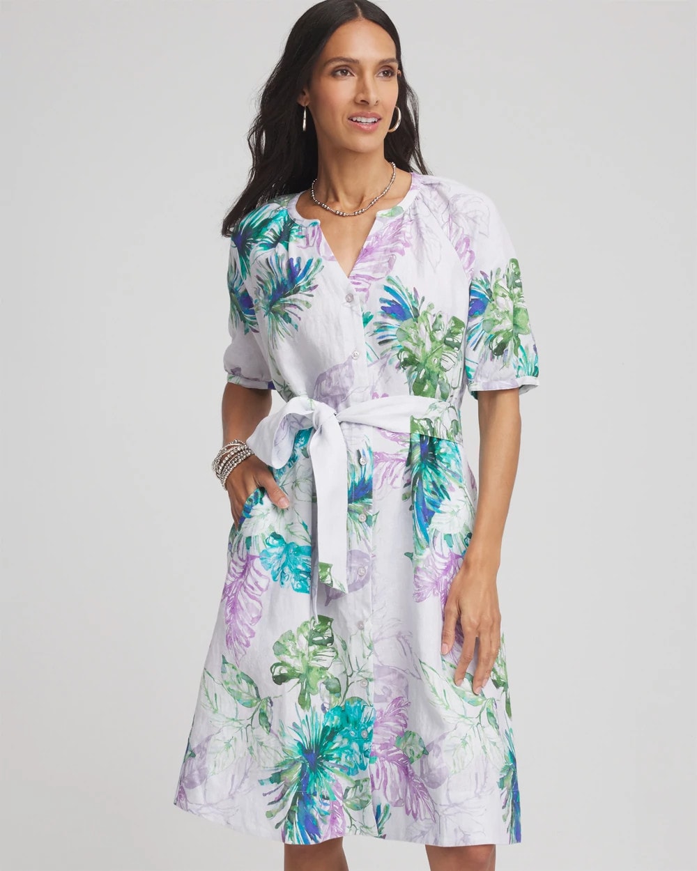 Chico's Floral Linen Shirtdress VIOLET
