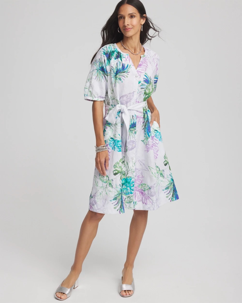 Chico's Floral Linen Shirtdress VIOLET