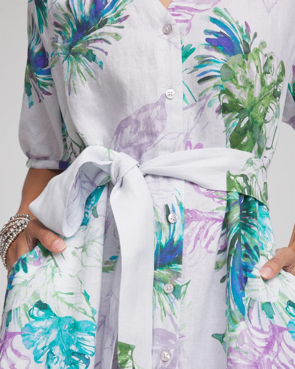 Chico's Floral Linen Shirtdress VIOLET