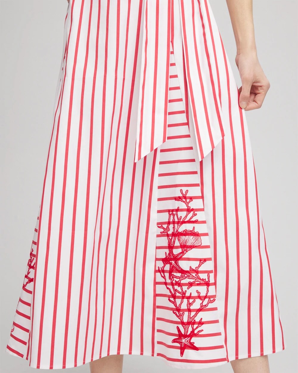 Chico's Embroidered Godet Striped Maxi Dress ALABASTER