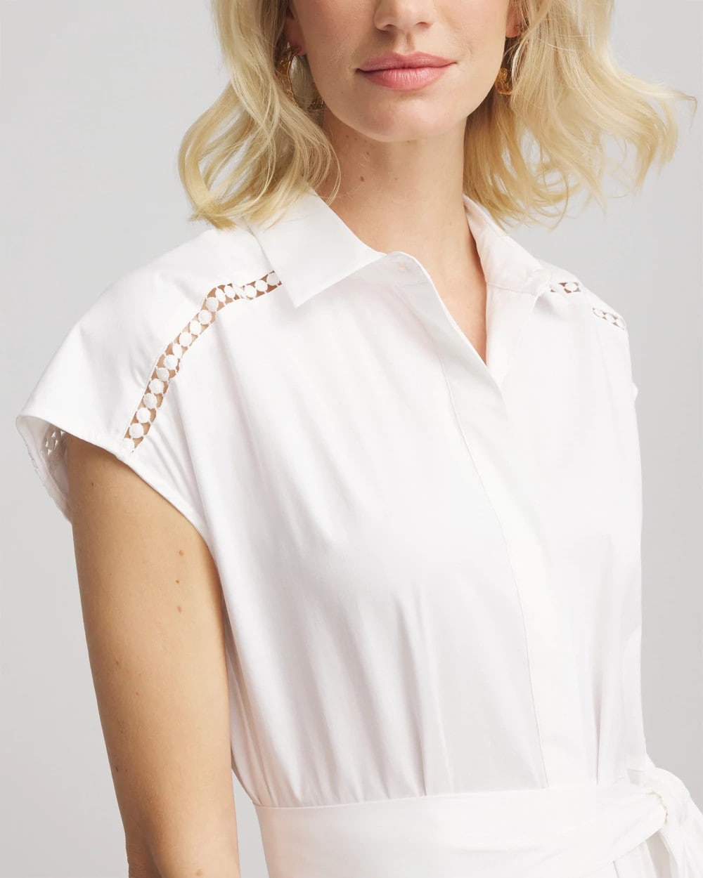 Chico's Poplin Circle Trim Maxi Shirtdress ALABASTER