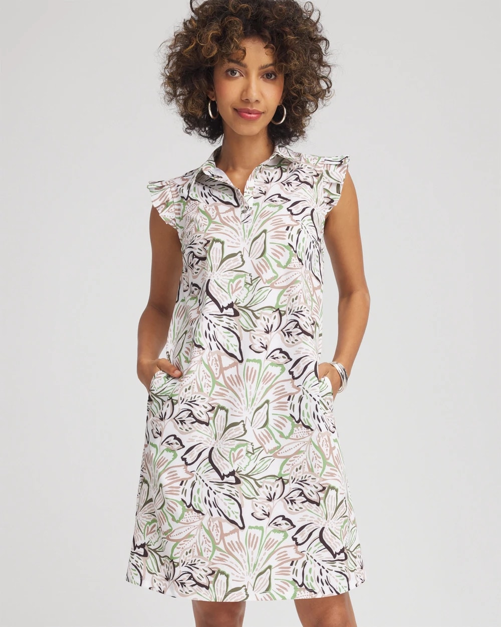 Chico's Zenergy® UPF Knit Floral Polo Dress TIBET TAUPE