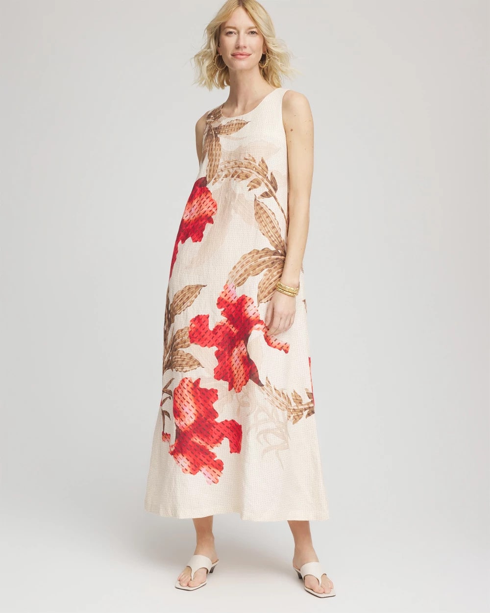 Chico's Floral Tank Linen Maxi Dress MULTI