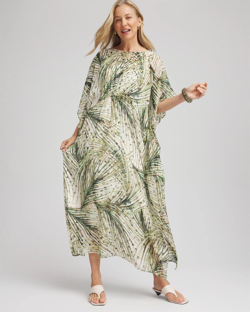 Chico's Crinkle-Chiffon Kaftan Dress ECRU