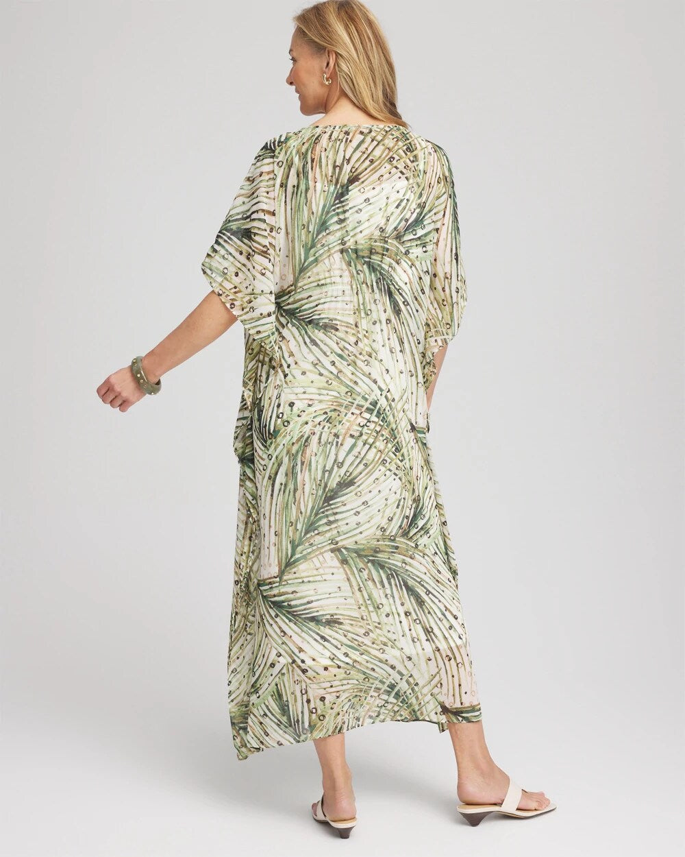 Chico's Crinkle-Chiffon Kaftan Dress ECRU
