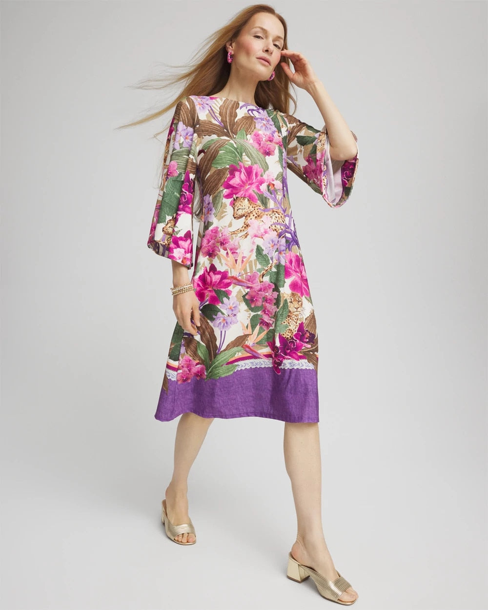 Chico's Island Angel-Sleeve Boat Neck Dress ECRU