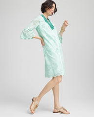 Chico's Eyelet Cotton Voile Dress TEAL WATERS