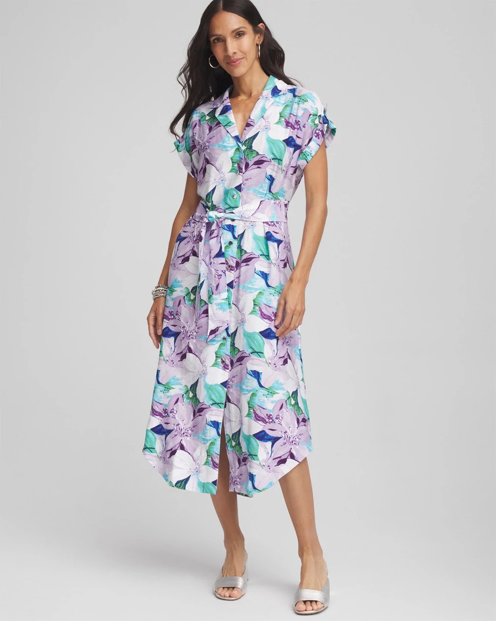 Chico's Hammered Rayon Midi Shirtdress MULTI