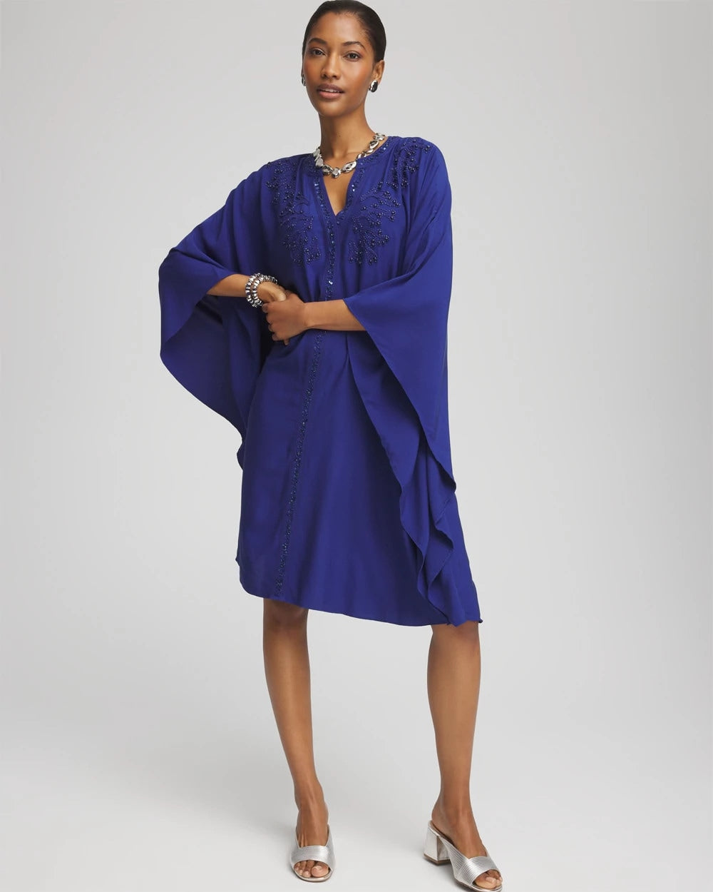Chico's Embellished Kaftan Dress BLUE CASA