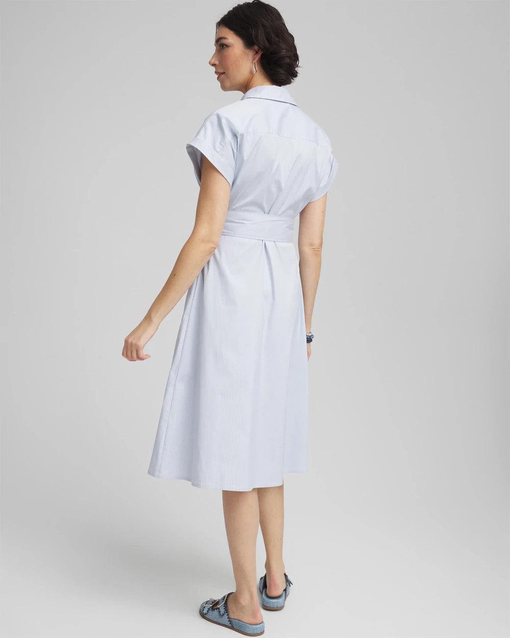 Chico's Striped Embroidered Poplin Midi Shirtdress ALABASTER