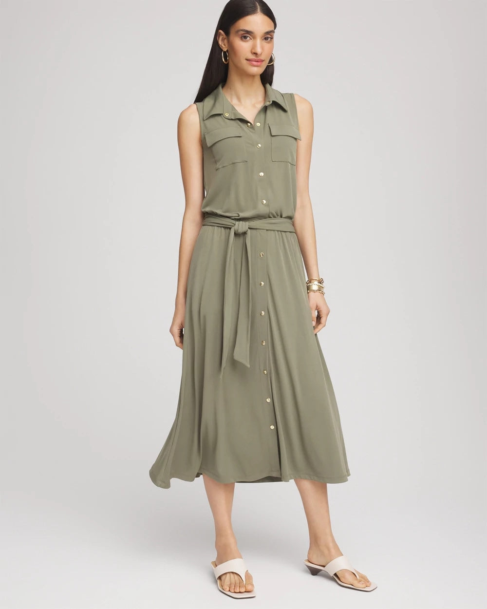 Chico's Travelers™ Knit Sleeveless Shirtdress DUSTY OLIVE